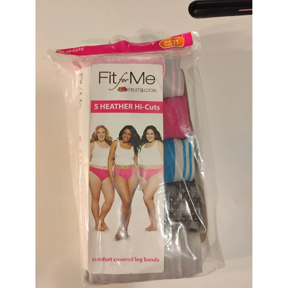 Fruit of the Loom fit for Me Heather Hi-Cuts Panties Size 11 Comfort Leg Bands